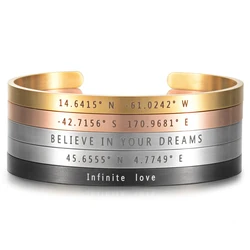 5mm coordenadas personalizadas manguito pulseiras de aço inoxidável para as mulheres dos homens personnalisé gravar escovado matte ajustável pulseiras