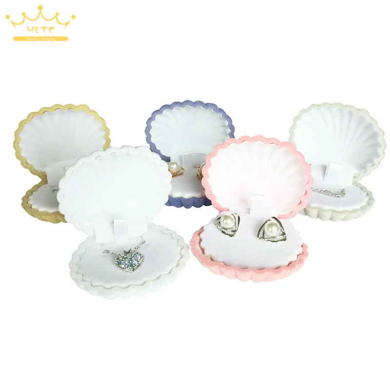 10pcs/lot Shell Shape Lovely Velvet Wedding Engagement Ring Box For Earrings Necklace Bracelet Jewelry Display Gift Box Holder