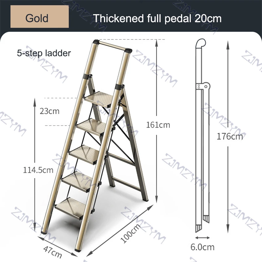 Escalera telescópica multifuncional de aleación de aluminio, escalón ligero de 5 escalones, rodamiento de 150KG, plegable, para el hogar