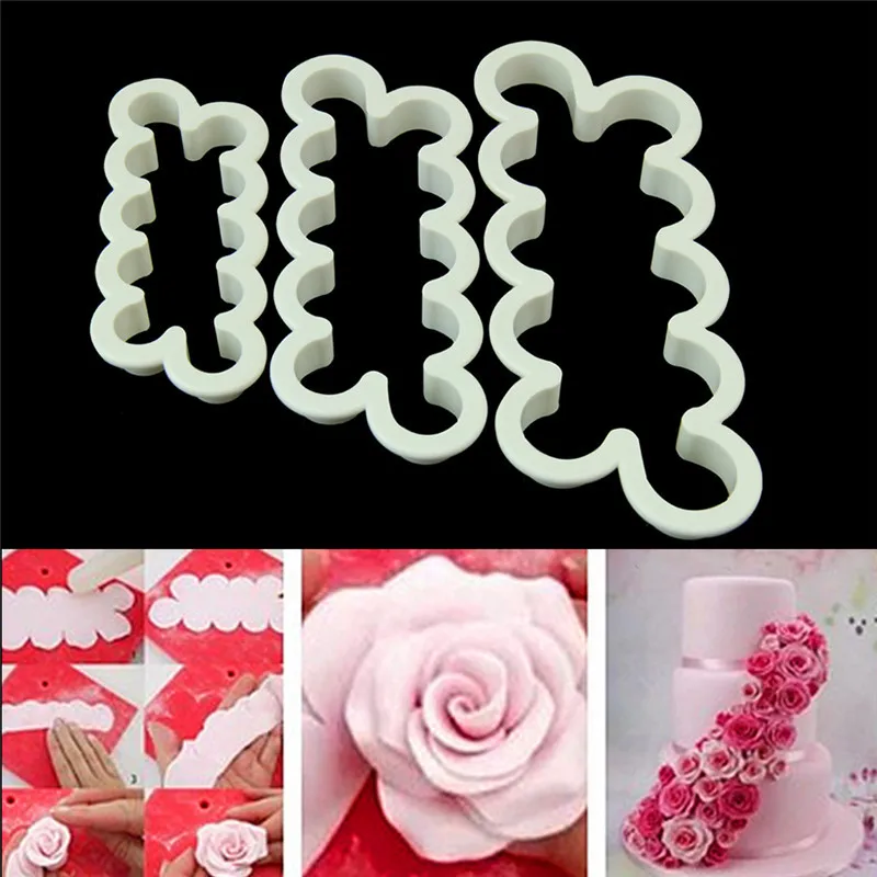 3Pcs Rose Petal Flowers Cutter Cake Fondant Decorating Mold Sugar Baking Mold Kitchen Pastry Tool Baking Accessories