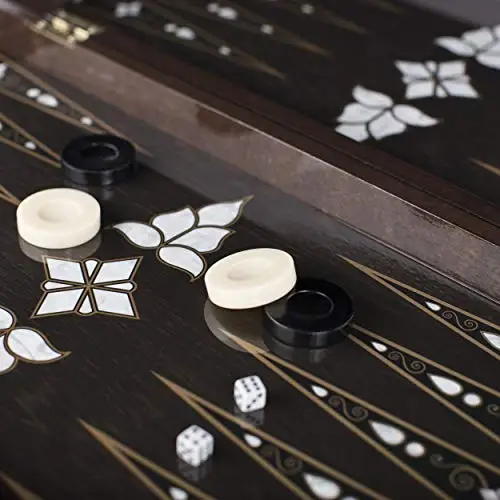 LaModaHome Star 27 ''Antique Turkish Backgammon Set, Elite Vinyl Wooden Classical Tulip Garden Design, board Game Backgammon, Poliest