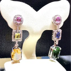 Huitan Creative Multicolored Dangle Earrings Women for Cocktail Party Fashion Earrings with Brilliant Cubic Zirconia New Jewelry