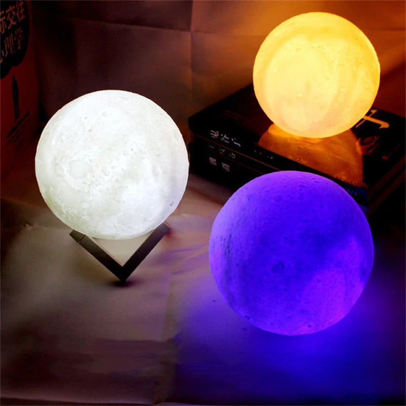 Led Moon Lamp Night Light 3D Printed 8/10/12cm Lunar Lamp Battery Powered Colorful Moon Light Lamps for Kids Christmas Gift