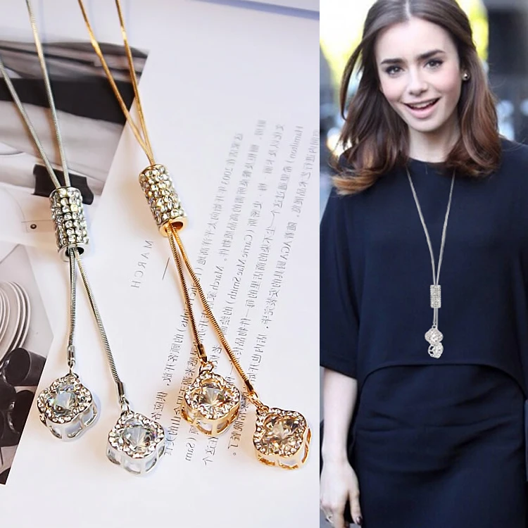 Fashion Leaf Necklace Pendant Long Sweater Twist Chain Necklaces Crystal Jewelry Clover Necklace For Women