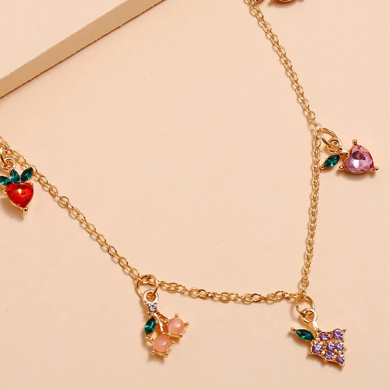 Collier en cristal doux, pomme cerise raisin Fruits, chaîne clavicule en or mignon, collier de fête, bijoux cadeaux 1 pièce