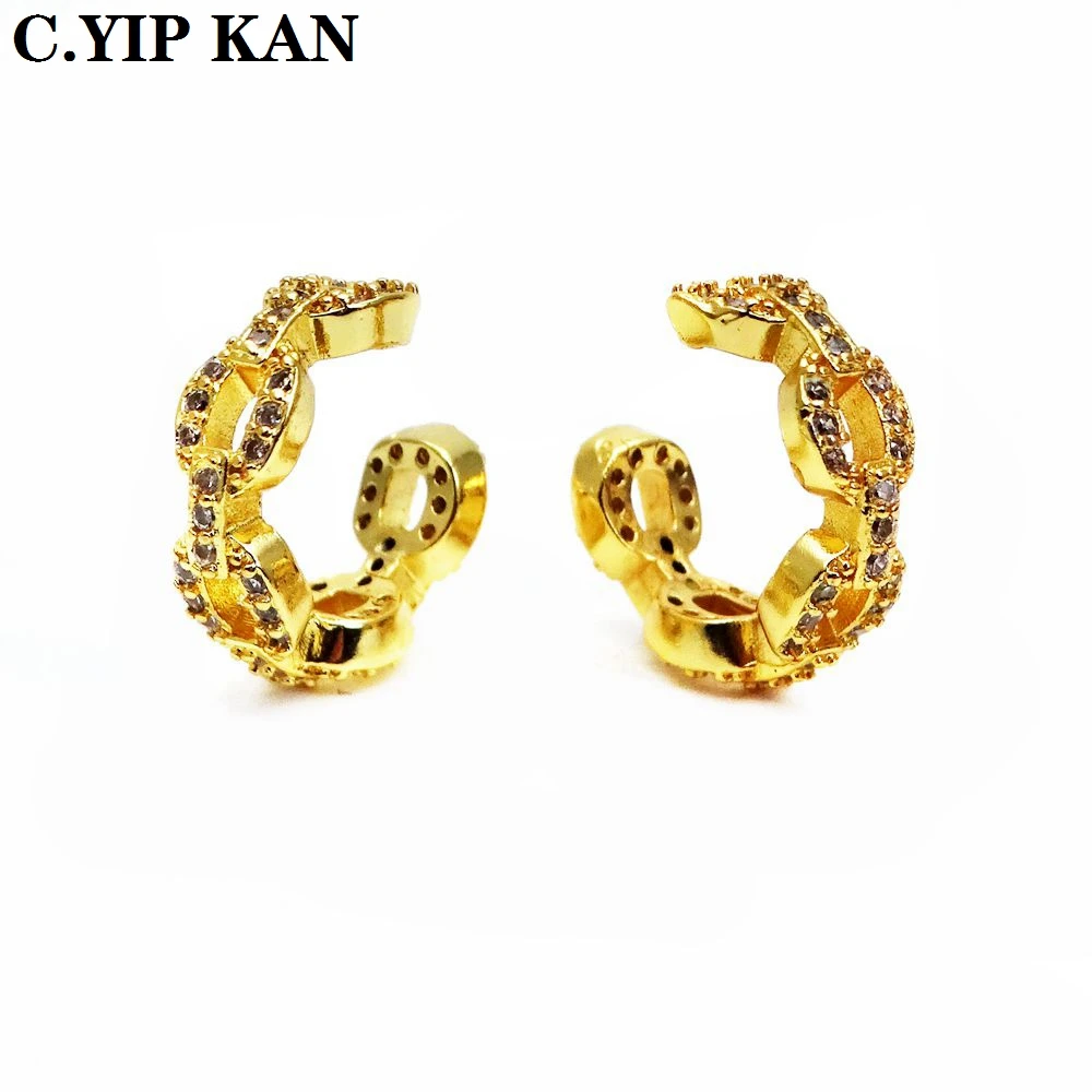 Fashion U-shaped gold plated ear clip copper micro inlay color zircon earmuff non hole earring ear bone clip ear ring a pair