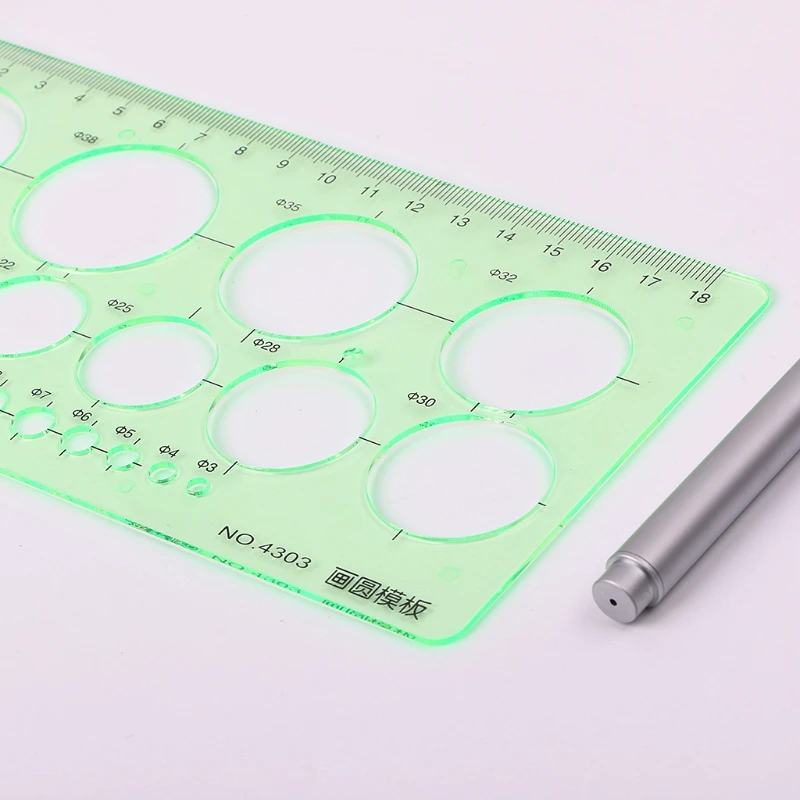 Green Plastic Circles Geometric Template Ruler Stencil Measuring Tool Students