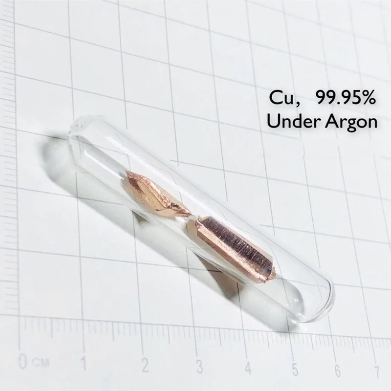 5 grams 99,95% Copper metal element 29 Cu pieces, in glass vial