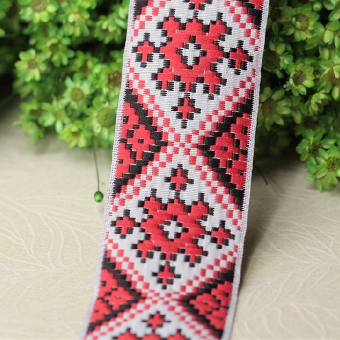 5yards embroidery ethnic jacquard webbing woven tape lace trim ribbon 3.3cm tribal boho DIY garment bag accessory native zakka