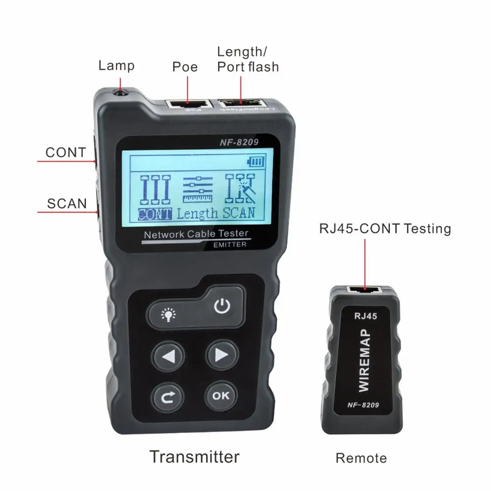 NOYAFA LCD Display Measure Length Tracker NF-8209 Cable POE Wire Checker Test Network Tool Scan Cable Wiremap Tester