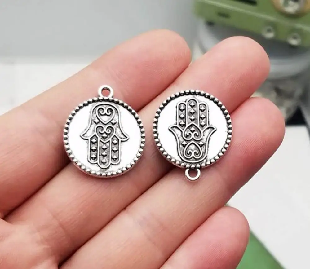 20pcs/lot--23x20mm Antique Silver Plated Hamsa Hand Charms Hamasa Hamesh Fatima Pendants DIY Supplies Jewelry Accessories