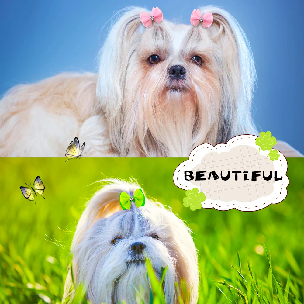 10pcs Dog Bows Diamond Lace Dog Hair Accessories Small Dog Cat Bowknot Dog Grooming Accessories Pet Products For Small Dogs