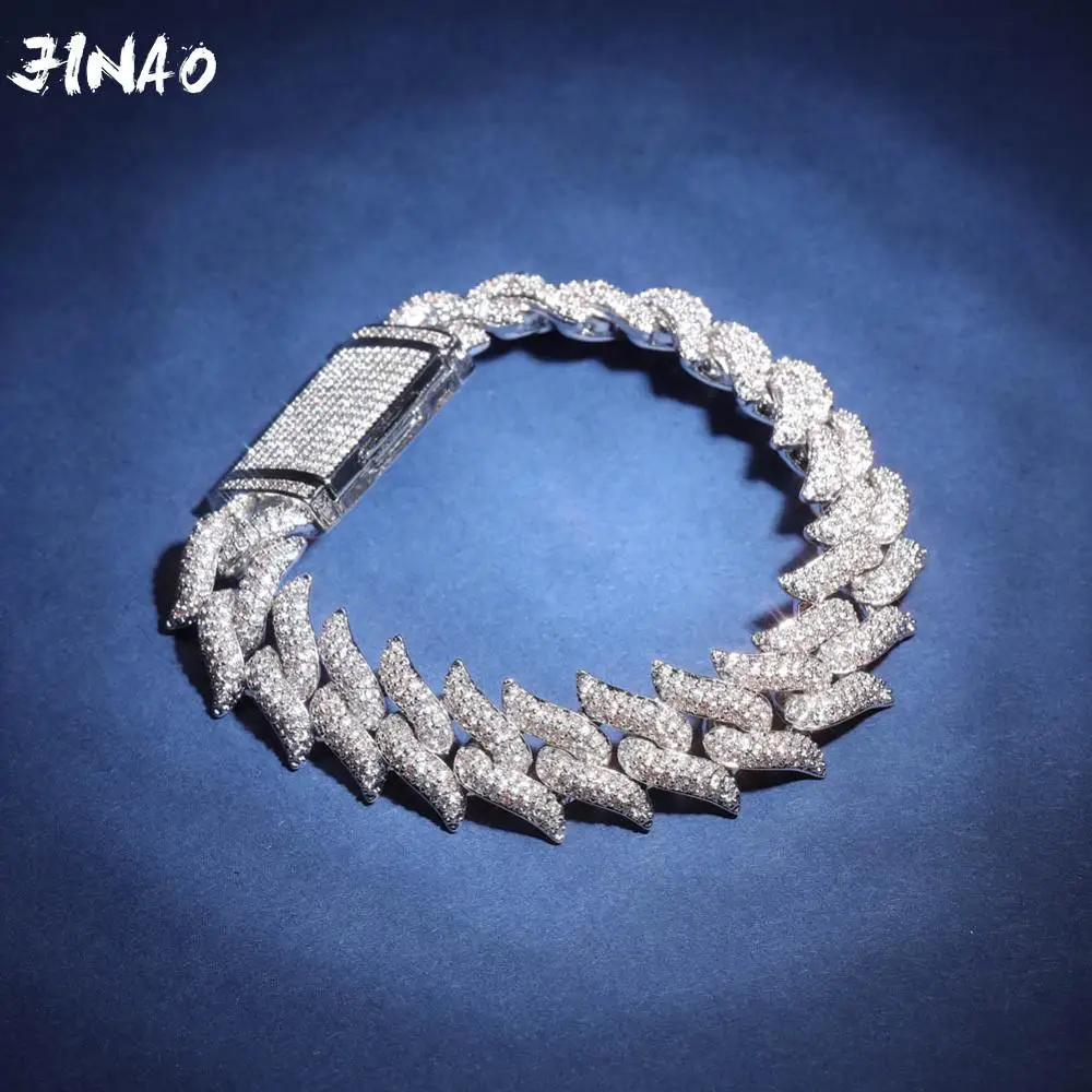 JINAO New Barbed spine Style Jewelry Bracelet Hip Hop Rock Copper Gold Rose silver color Iced Out CZ Stone 16mm Bracelet