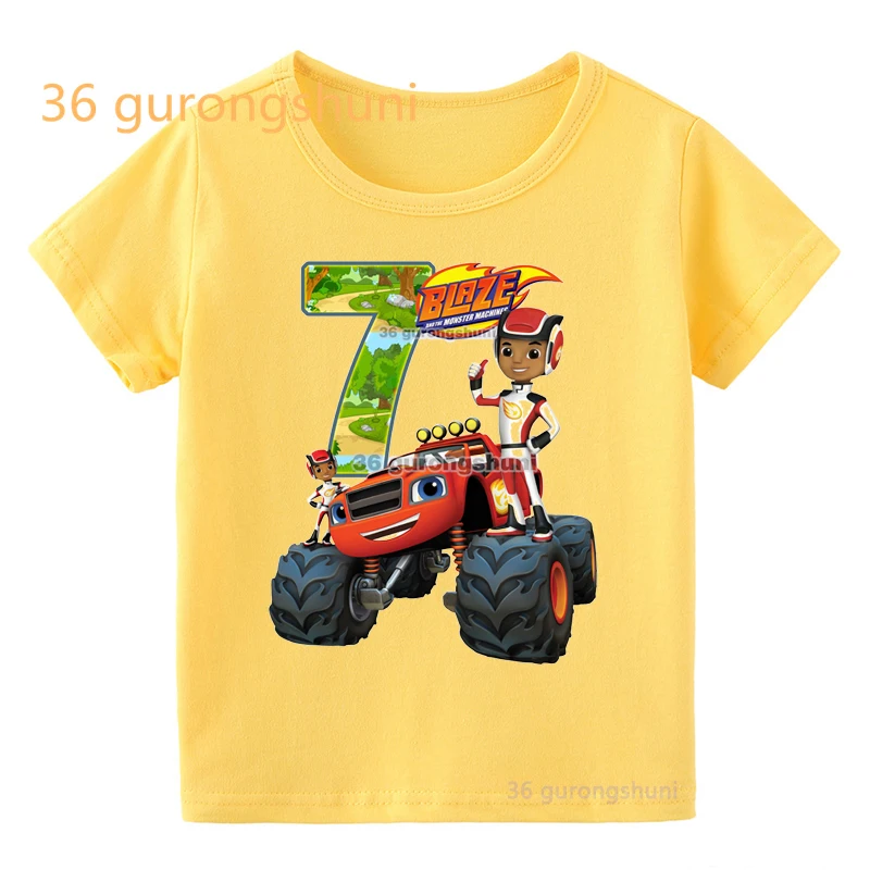 Maglietta per ragazze vestiti Blaze And The Monster macchine bambini ragazzi abbigliamento maglietta gialla ragazza grafica magliette abbigliamento