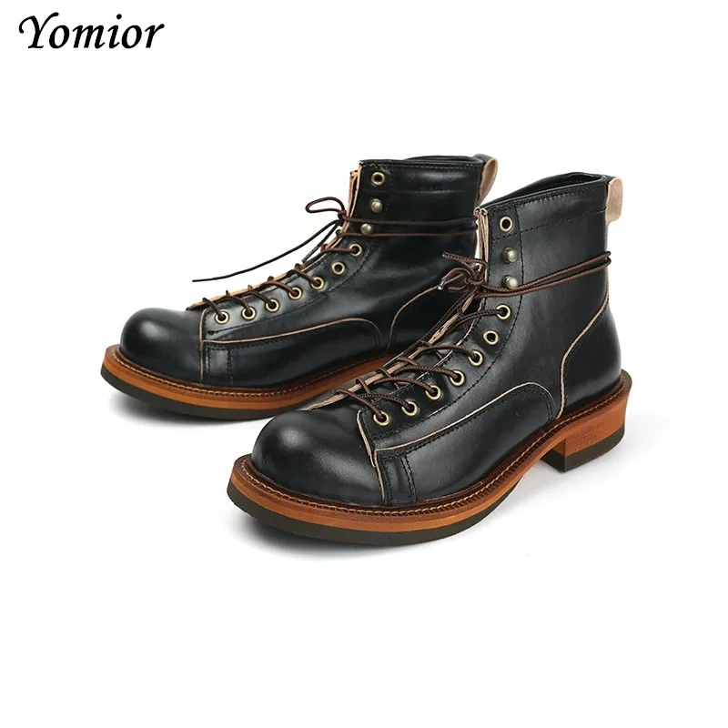 Yomior Handmade 2021 New High Quality Men Shoes Vintage Casual Cow Leather Ankle Boots Platform Motorcycle Boots British Tooling