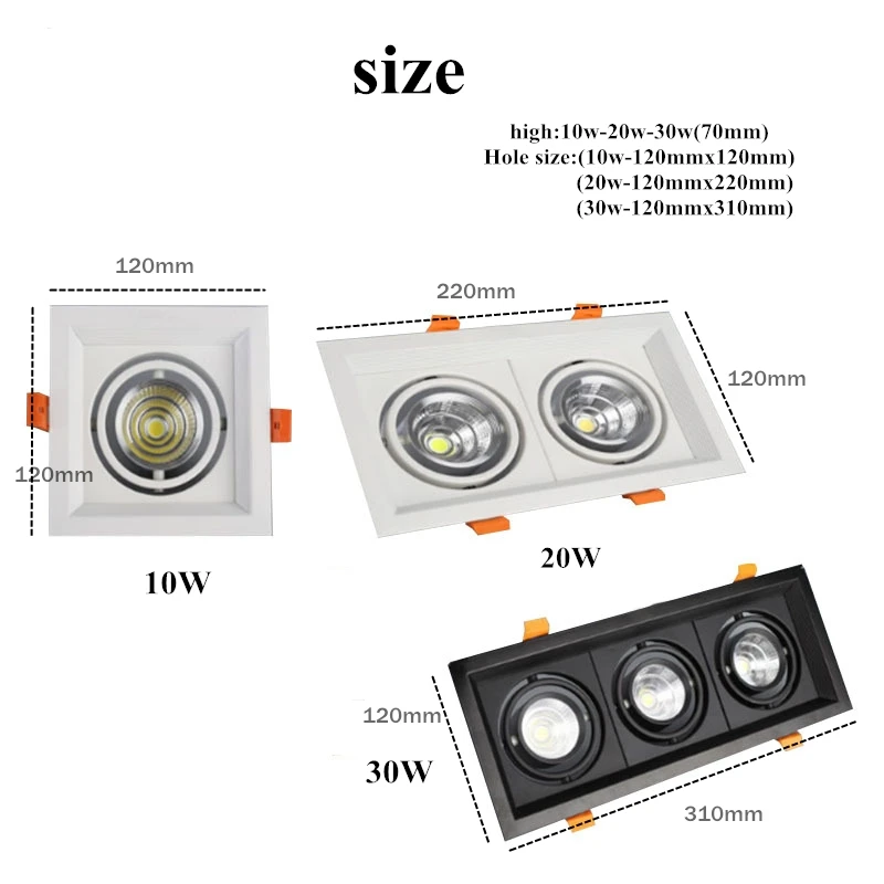 1Pcs 10W 20W 30W 110V 220V LED DIMMABLE Ceiling Downlight Recessed LED Wall lamp Spot light With LED Driver For Home Lighting