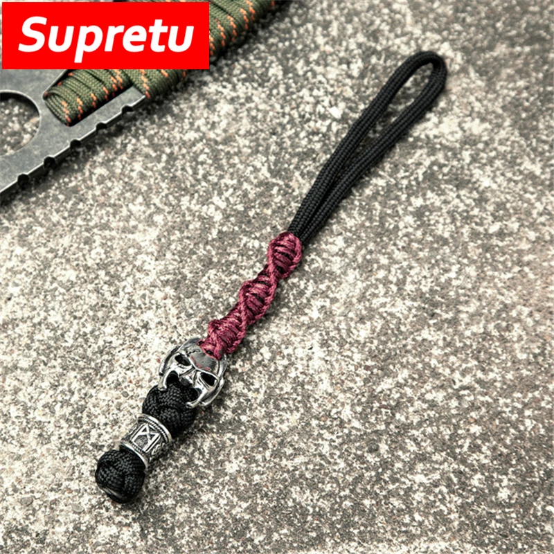 Viking Runes Keychain Braided Rope Vampire Metal Pendant Amulet  Handmade Outdoor Car Keyring Survival Jewelry Gift Dropshipping
