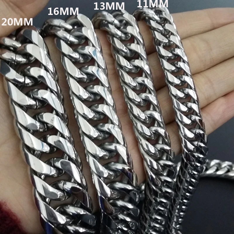 9/11/13/16/20mm Wide Huge Heavy Stainless Steel Silver Color Cuban Curb Link Chain Men Punk Jewelry Necklace Or Bracelet 7-40