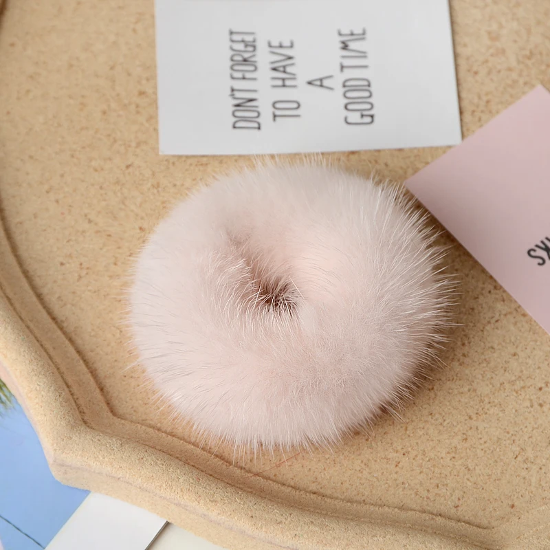 100% Real Mink Fur Hair Scrunchies Ring Elastic Hair Bands Soft Charming Hairband Ponytail Holder Rope