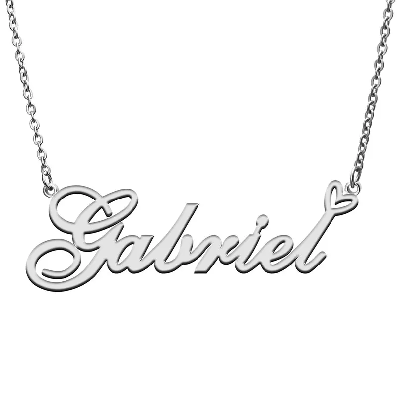 Gabriel with Love Heart Name Necklace for Women Stainless Steel Jewelry Nameplate Pendant Femme Mother Child Girls Gift