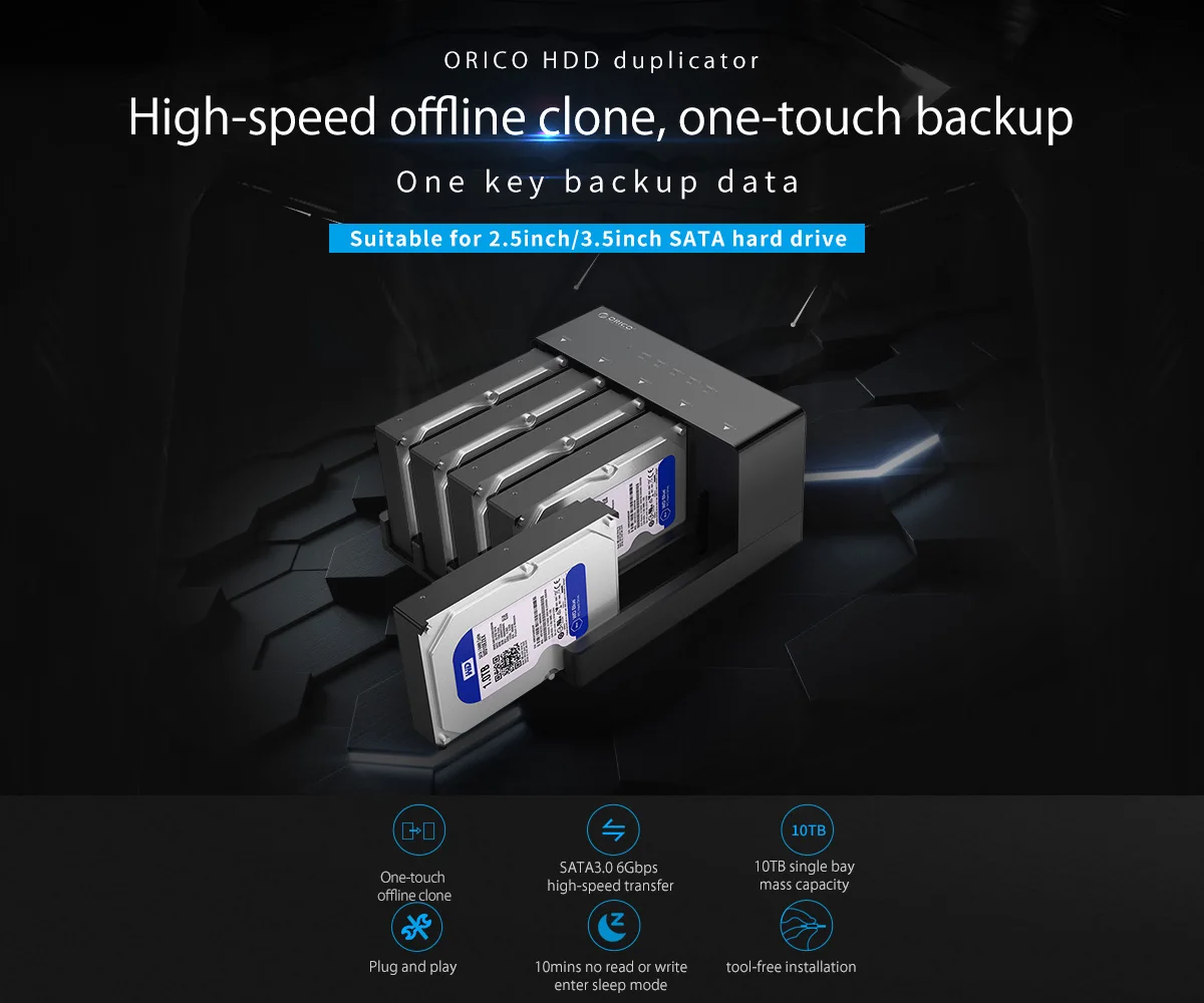 Imagem -02 - Orico Estação de Docking Bay Sata para Usb 3.0 Hdd Docking Station com Função Clone Offline para 2.5 3.5 Polegada Hdd Ssd