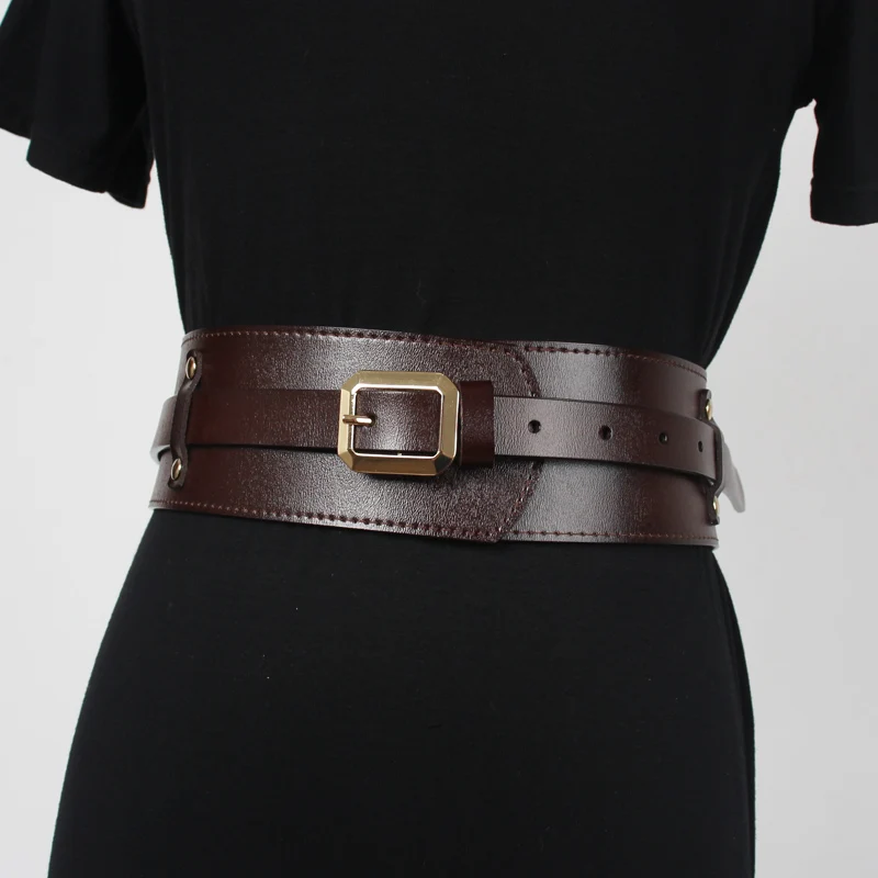 Luxury Designer Brand Women Leather Wide Waist Belt Vintage Fashion Square Buckle Pin Belts for Women Cummerbund Corset Belt