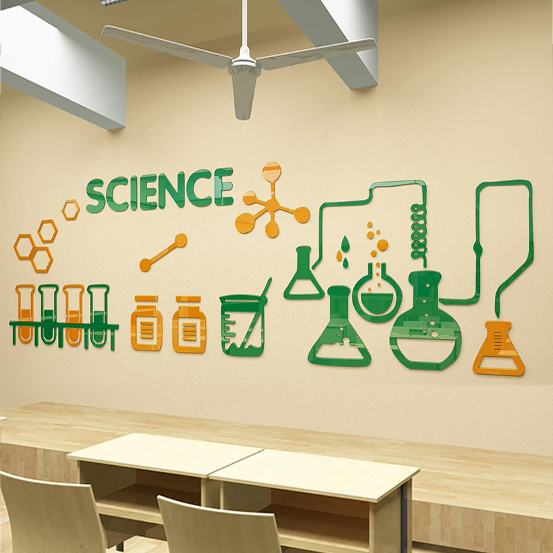 School Classroom Wall Stickers Paste Library Laboratory Wall Decorations Decals Kids Room Wallpaper Acrylic Mural Science Theme