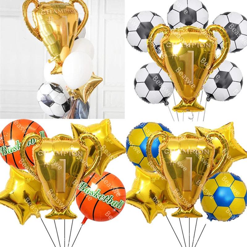 Toys Event Party decor Supplies 1set Gold Champion Prize Sport Balloons soccer Party Latex Balls baby Boys Birthday Games