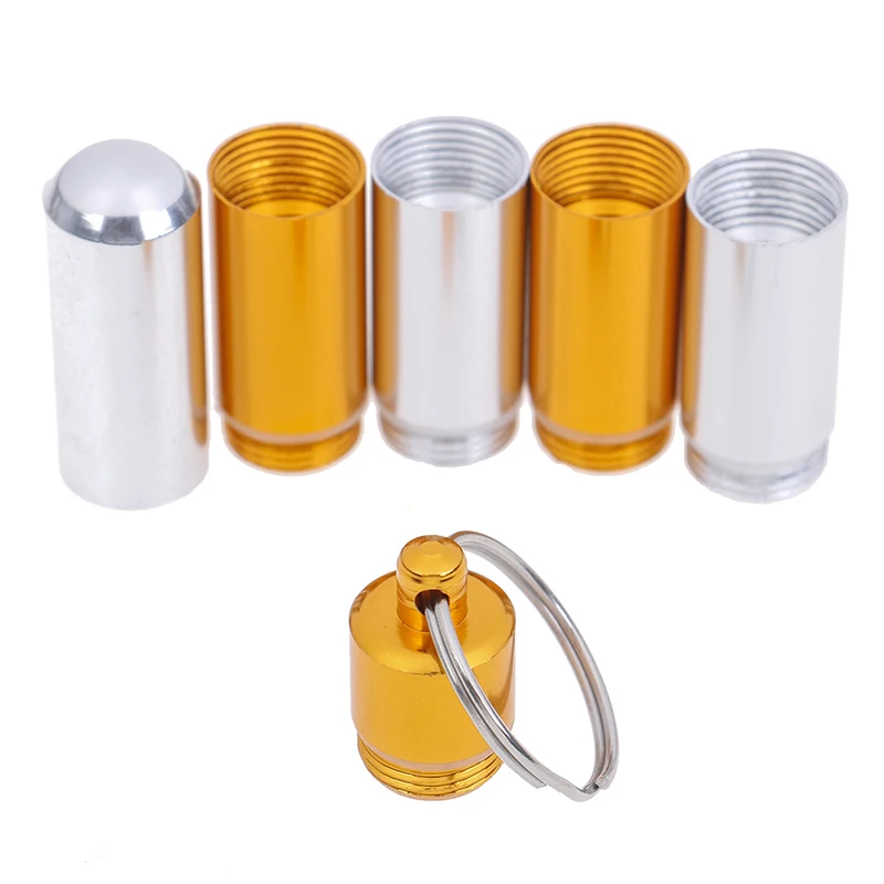 1PCS Pill Box Capsule Shape Aluminum Pill Case Keychain Outdoor Pocket Pill Holder Container Delicate Medicine Box