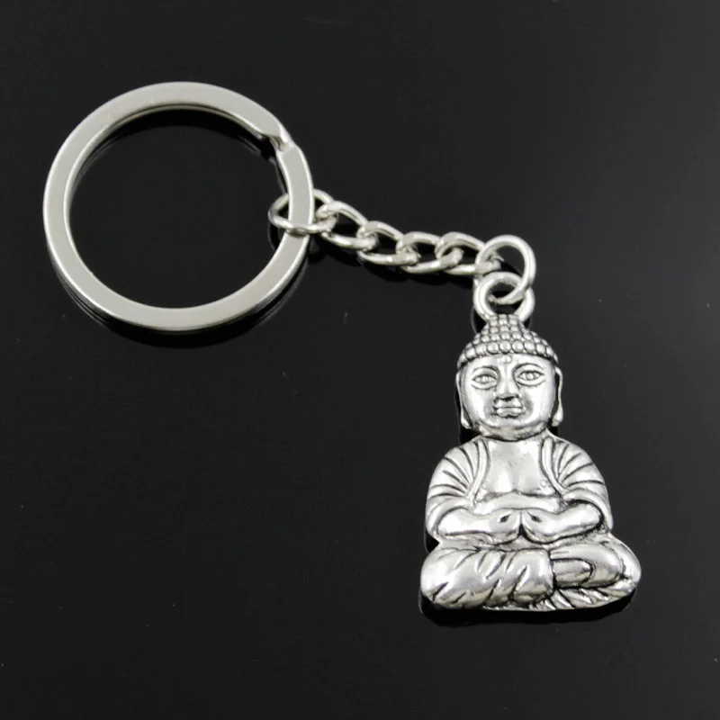 New Fashion Men 30mm Keychain DIY Metal Holder Chain Vintage Meditate Buddha 39x23mm Silver Color Pendant Gift