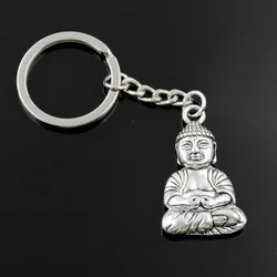 New Fashion Men 30mm Keychain DIY Metal Holder Chain Vintage Meditate Buddha 39x23mm Silver Color Pendant Gift
