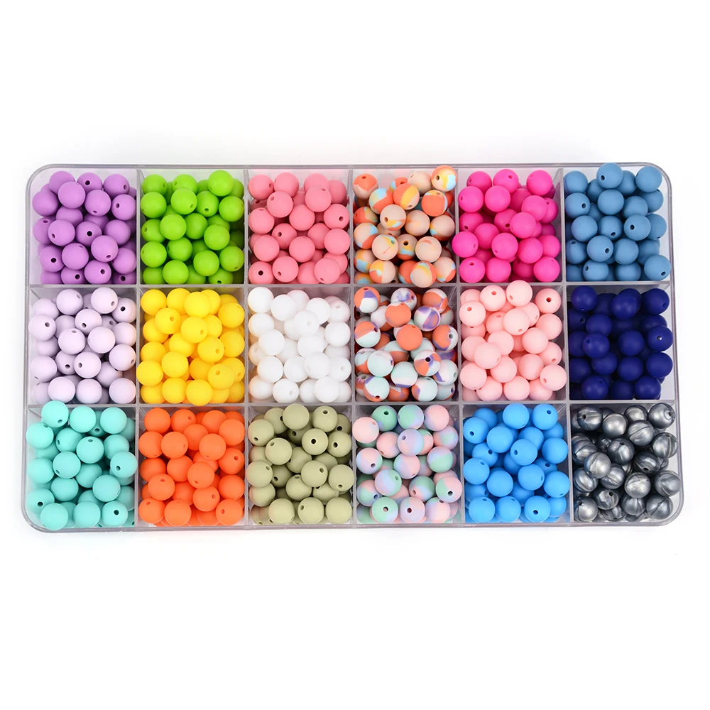 LOFCA 12mm 50pcs Silicone Loose Beads Baby Teether Round Baby Teething Beads DIY Chewable Colorful Teething For Infant