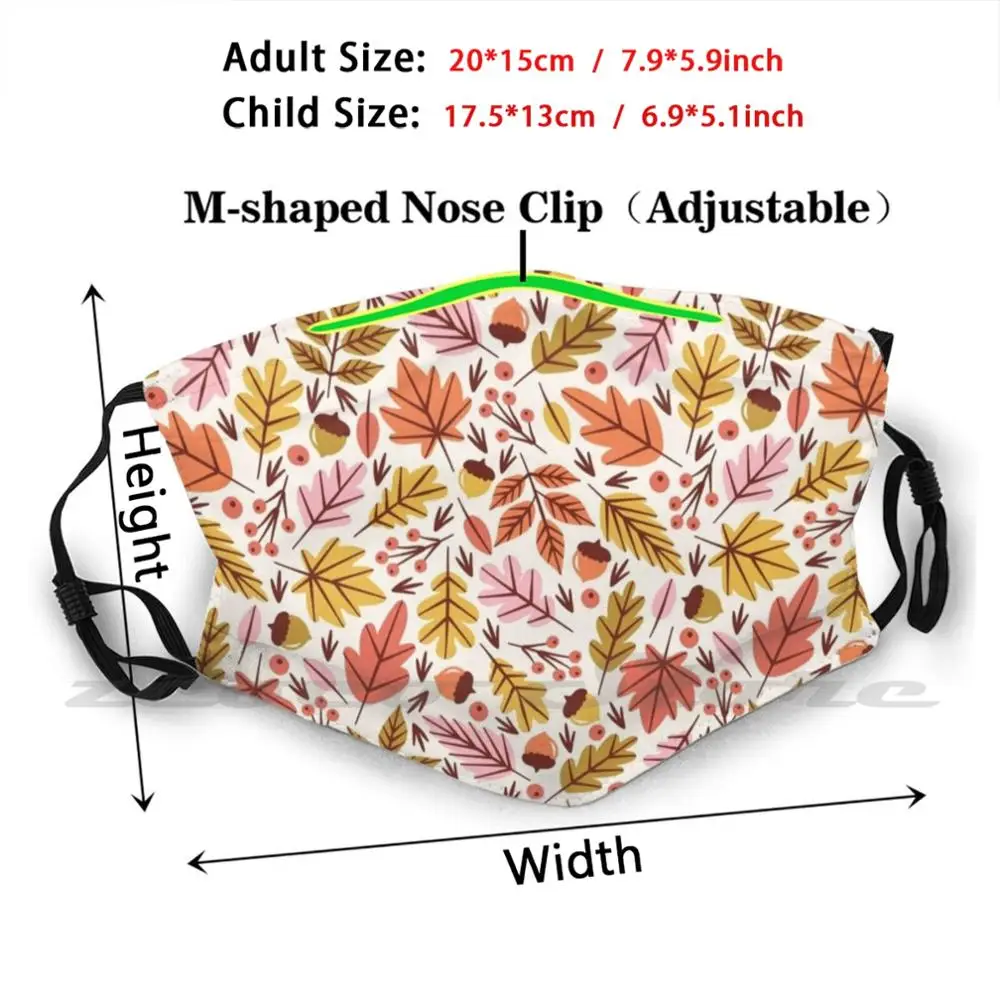 Masque lavable en tissu, feuilles et glands, filtre de bricolage, pm2, 5, pour adultes et enfants, automne automne, feuilles, glands, baies