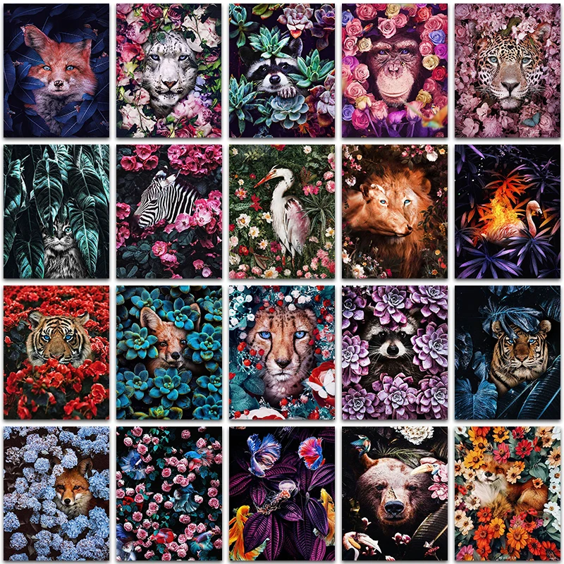 

Diamond Painting Kit Paint Flower Animals Cat Horse Tiger Lion Fox Flamingo Raccoon Fish embroidery mosaic Cross stitch Sale art