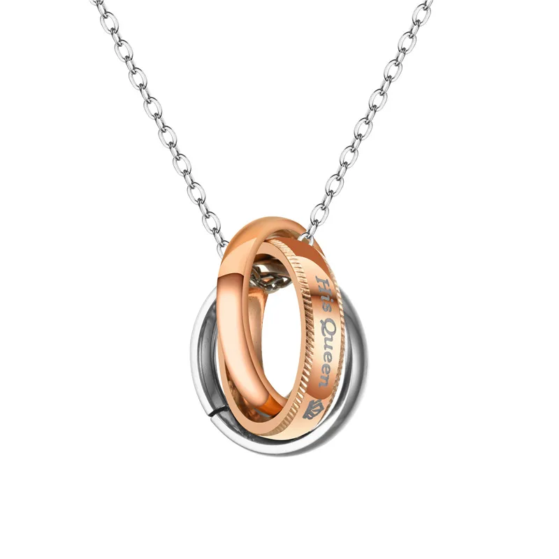 Romantic Couple Necklace Letter His Queen Her King Stainless Steel Couple Jewelry For Lover Promise Valentine Anniversary Gift