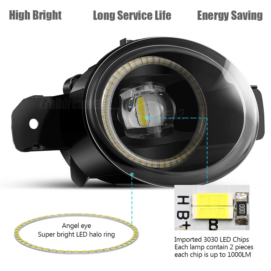 2 × مجموعة مصابيح الضباب لرينو كليو 3/III Grandtour Hatchback Estate 2005-2014 مصباح LED للضباب النهاري DRL 12 فولت