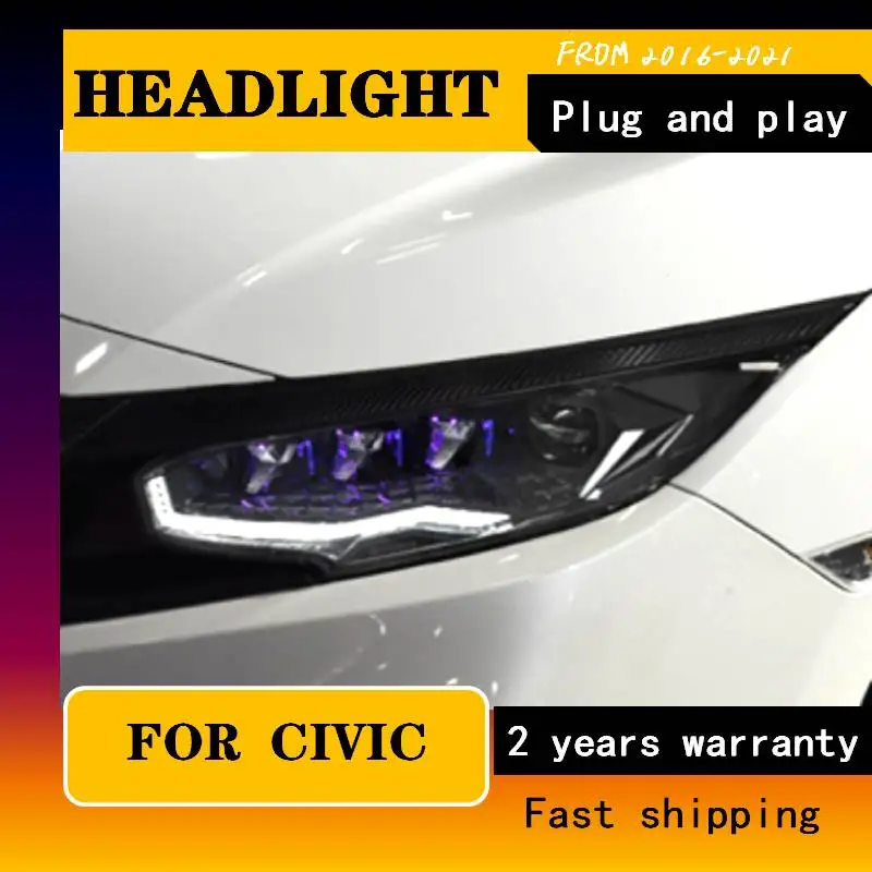 

Head Lamps For Honda Civic G10 2016-2021 All LED Headlights LED Daytime Running Light +Low Beam+High Beam+Dynamic Turn Lights