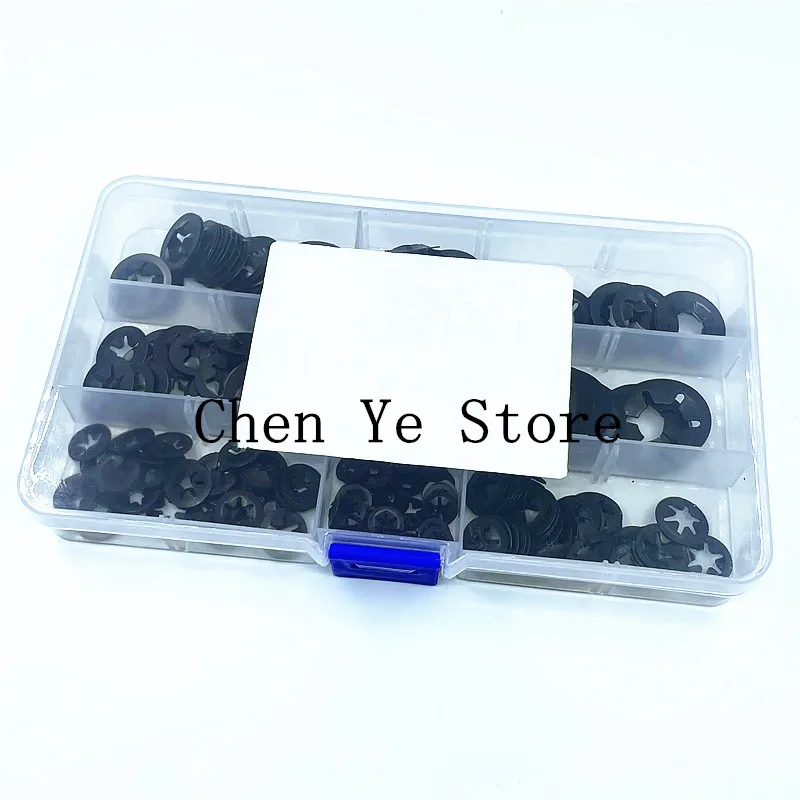 260PCS M3-M12 Set Mangan Stahl Push Auf Washer Halte Sperren Interne Zahn Sterne scheiben Set Befestigungen Sortiment Kit