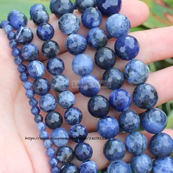 Faceted Natural Dark Blue Sodalite Stone 4-14mm Round BeadsNatural Loose Beads 15''/ Strand 4-20MM Pick Size For Jewelry Making