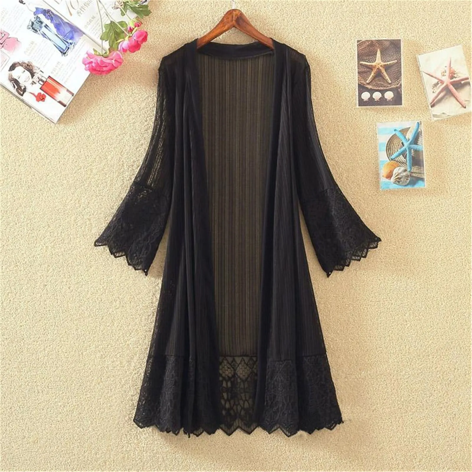 

Women Chiffon Tunic Kimono Cardigan Lace Long Sleeve Ruffles Hollow Out Loose Ladies Cardigans 2021 Spring Summer Shirts P5