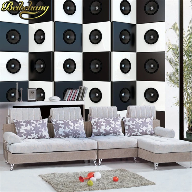 

beibehang Black white stereo speakers background wall paper silk cloth 3d seamless mural any size murals photo wallpaper roll