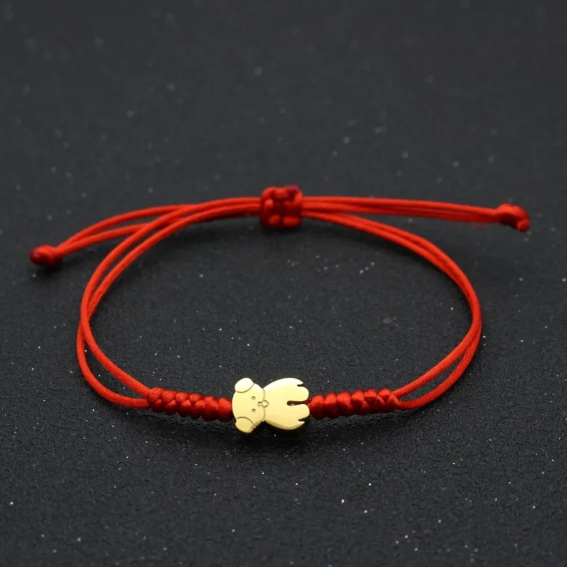 Cute Bear Brand Stainless Steel Bear Bracelet Men Women Fashion Thread String Braid Adjustable Lucky Friendship Bracelet Jewelry