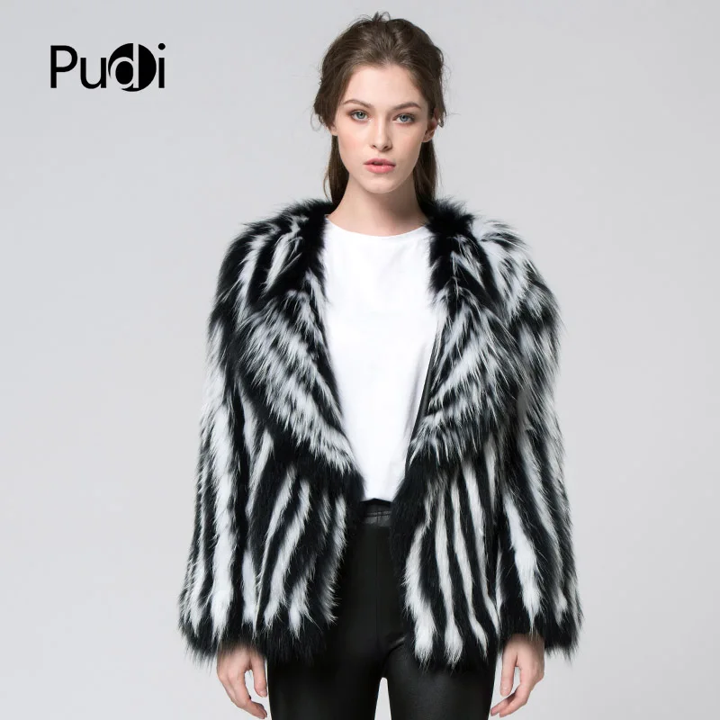 CT7043-abrigo de piel de mapache Real de punto para mujer, chaqueta de manga larga, piel auténtica de invierno, nuevo estilo, Color blanco y negro