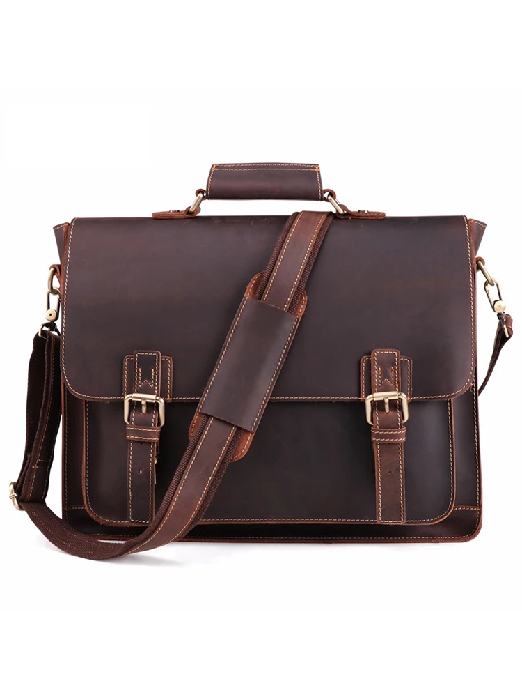 JOYIR Vintage męska teczka skóra Crazy Horse torba mężczyzna 15.6 "Laptop torba na ramię mężczyźni Business Office torebka — zdjęcie 2