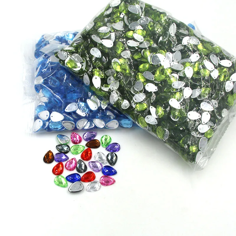 Big Bag Wholesale 18x25mm / 13x18mm / 10x14mm/8x13mm Teardrop Acrylic Flatback Sew Rhinestone DIY Clothing Crafts