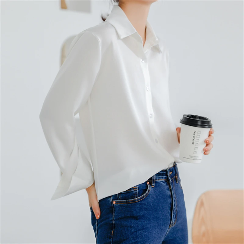 Korean Solid Women Blouses Casual Ladies Basic Cardigan Blouses Shirt Female Fashion Turn-down Collar Summer Shirts Blusas Mujer