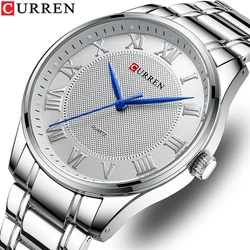 CURREN 2022 Simple Quartz Mens Watch with Stainless Steel Band for Business Luxury Brand Silver Wristwatch for Male