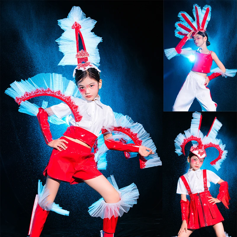 

Kids Girls Grandeur Catwalk Performance Costumes Jazz Hip Hop Dancing Clothing Stage Wear Dancing Outfits Rave Clothes suits Hot