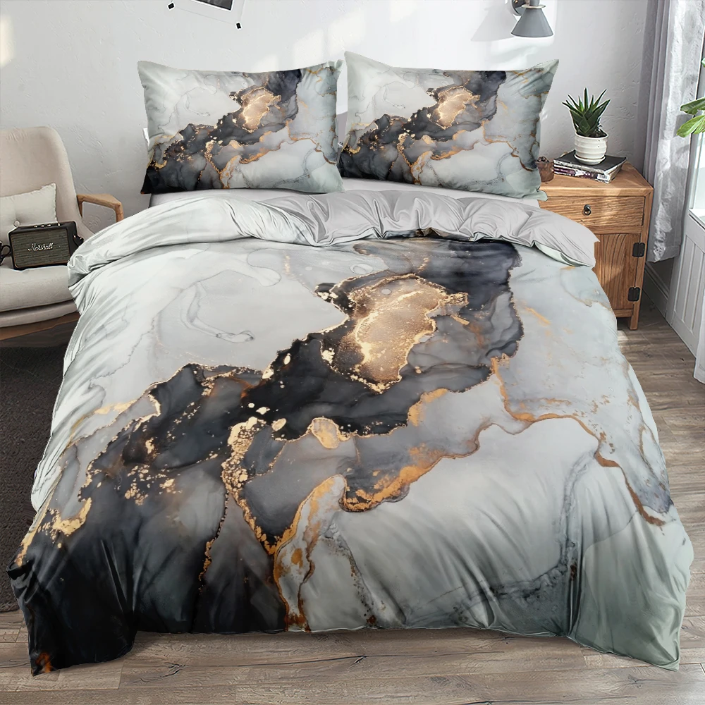 3D Modern Marble Quilt Cover Set Bedding Sets 3-Piece Comforter Covers Pillowcase Duvet Cover Bed Linen Full 140x200 Bedspreads