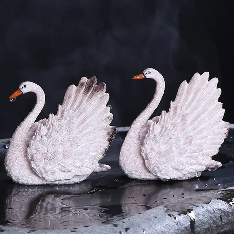 color changing swan creative home decoration resin lover gift table ornament small size tea pet on tea tray